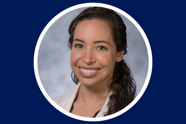 Profile photo of Dr. Alexa Franco on blue background