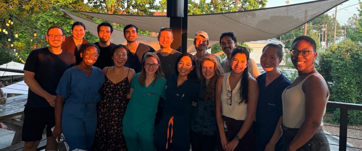 Residents in a group photo in the evening