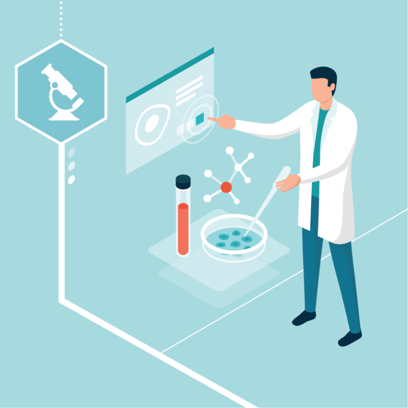 Illustration of male scientist in a lab