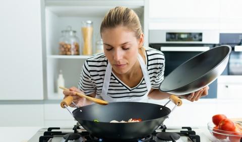 Woman smelling food