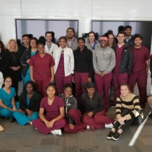 Students from the Duke Health Career Academy with medical students in the General Surgery Interest Group