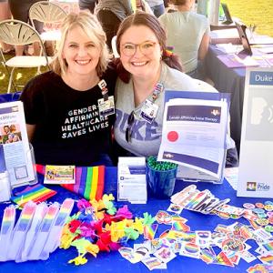 Annika Wilson, M.S., CCC-SLP, and Audrey Walstom, DMA, MA, CCC-SLP, at vendor table 