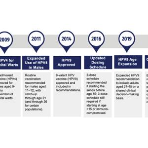 Fig. 1. Timeline of major ACIP guideline updates for the HPV vaccine (2006–2019): key changes in recommendations, dosing schedules, and age expansions for HPV vaccination.