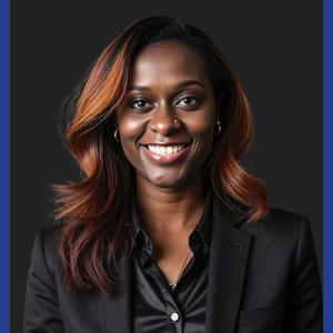 Headshot of La'Toria Jallah on blue background 
