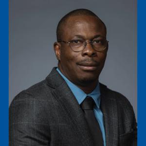 Headshot of Dr. Frank-Ito on blue background